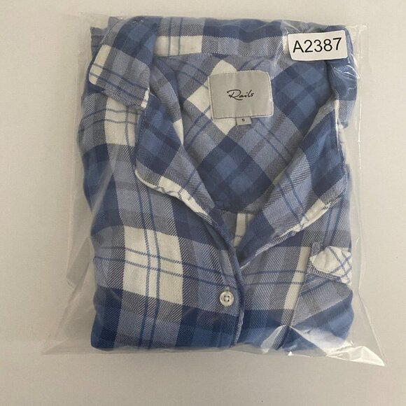 Rails Clara Flannel Button Front Pajama Shirt Size Small Blueberry White Plaid - Picture 10 of 10